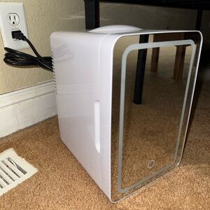 White Mini Fridge with Mirror Door